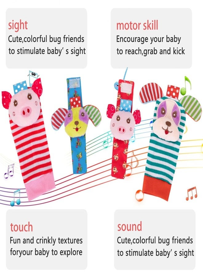BeFunky Wrist Rattles, Toys Rattles Socks for Babies, Baby Socks Soft Sensory Toys for Babies Birth Birthday, Baby Essential Gifts for 0-3, 0-6, 3-6, 6-12 Months (Pack of 4) Piggy + Doggy - Image 3
